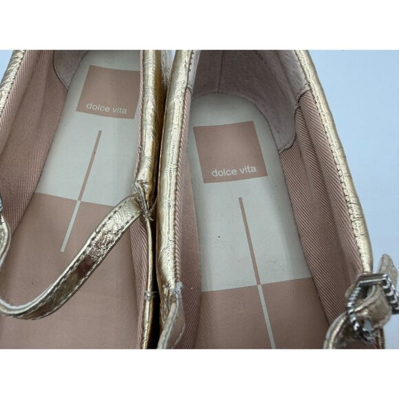 Dolce Vita Reyes Distressed Women Size 6 Gold Leather Mary Jane Ballet Flats - Picture 13 of 14
